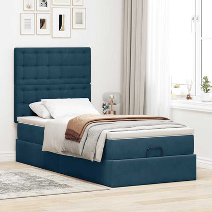 Ottoman-Bett mit Matratzen Dunkelblau 90x190 cm Samt