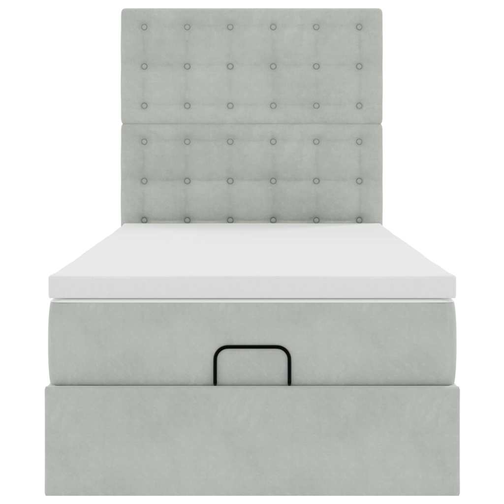 Ottoman bed with mattress light grey 90x200 cm velvet