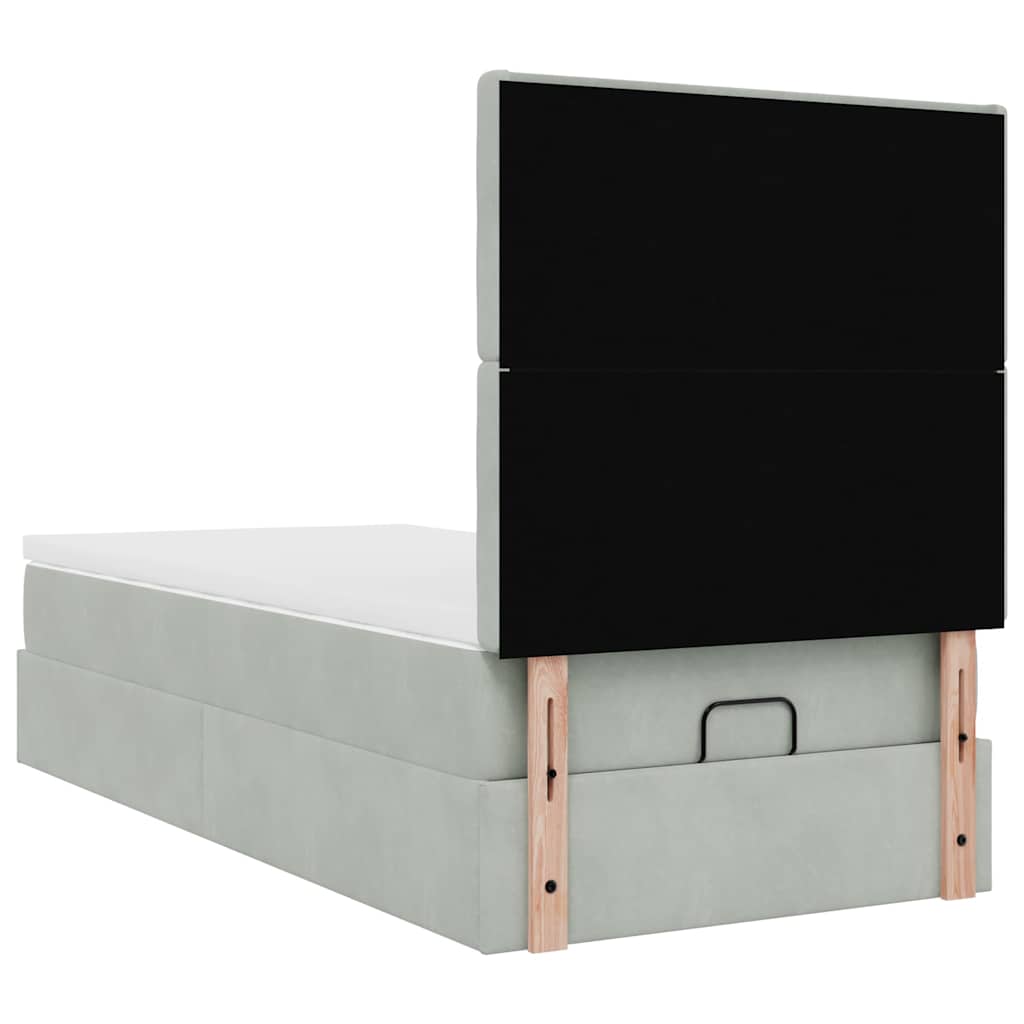 Ottoman bed with mattress light grey 90x200 cm velvet