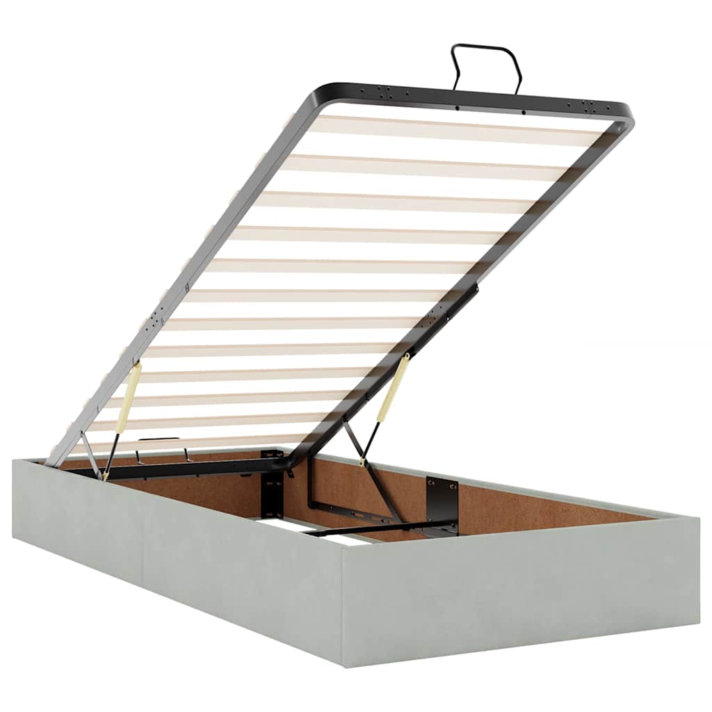 Ottoman bed with mattress light grey 90x200 cm velvet