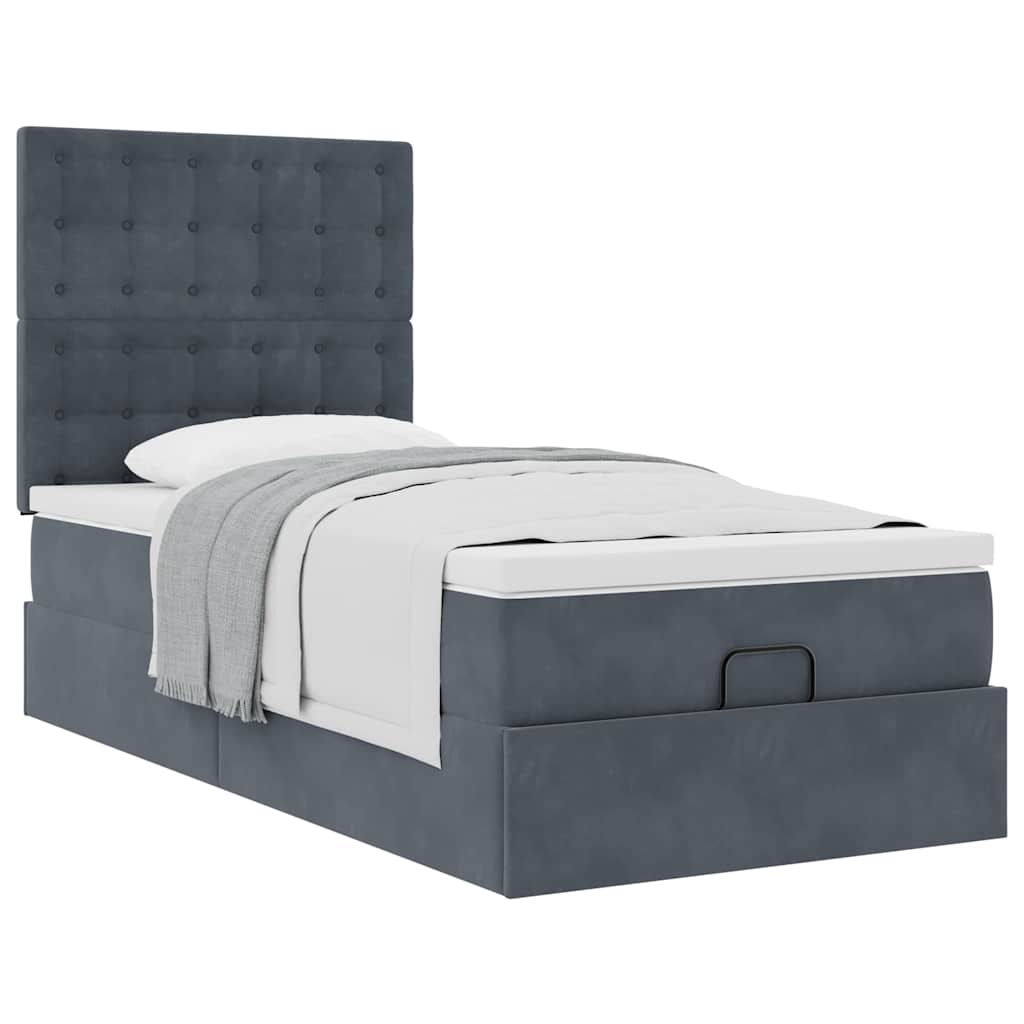 Lit ottoman avec matelas en velours gris foncé 90x200 cm