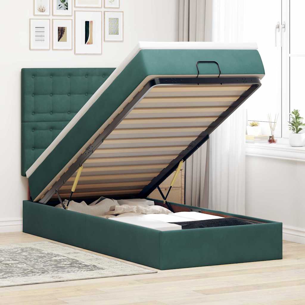 Ottoman-Bett mit Matratzen Dunkelgrün 90x200 cm Samt