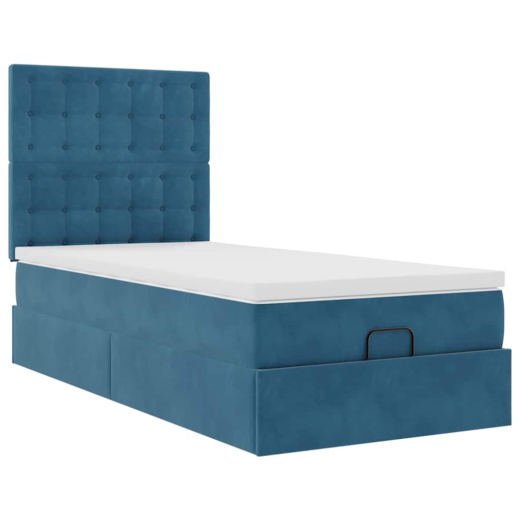 Lit ottoman avec matelas bleu foncé 90x200 cm velours