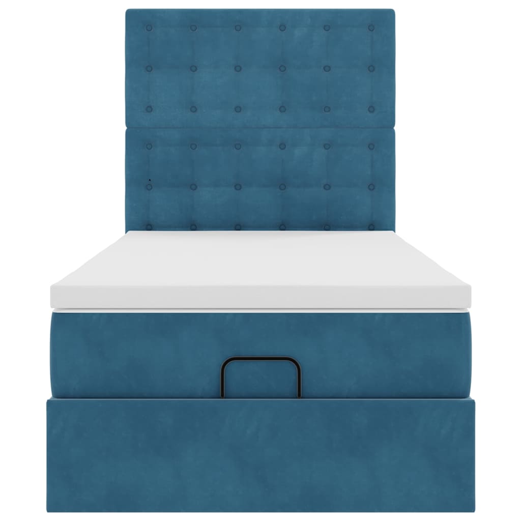 Lit ottoman avec matelas bleu foncé 90x200 cm velours