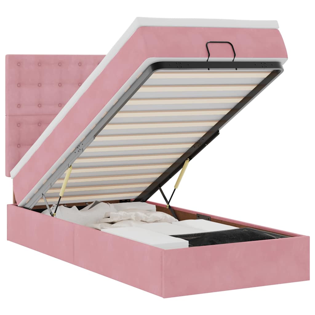 Ottoman bed with mattress pink 90x200 cm velvet