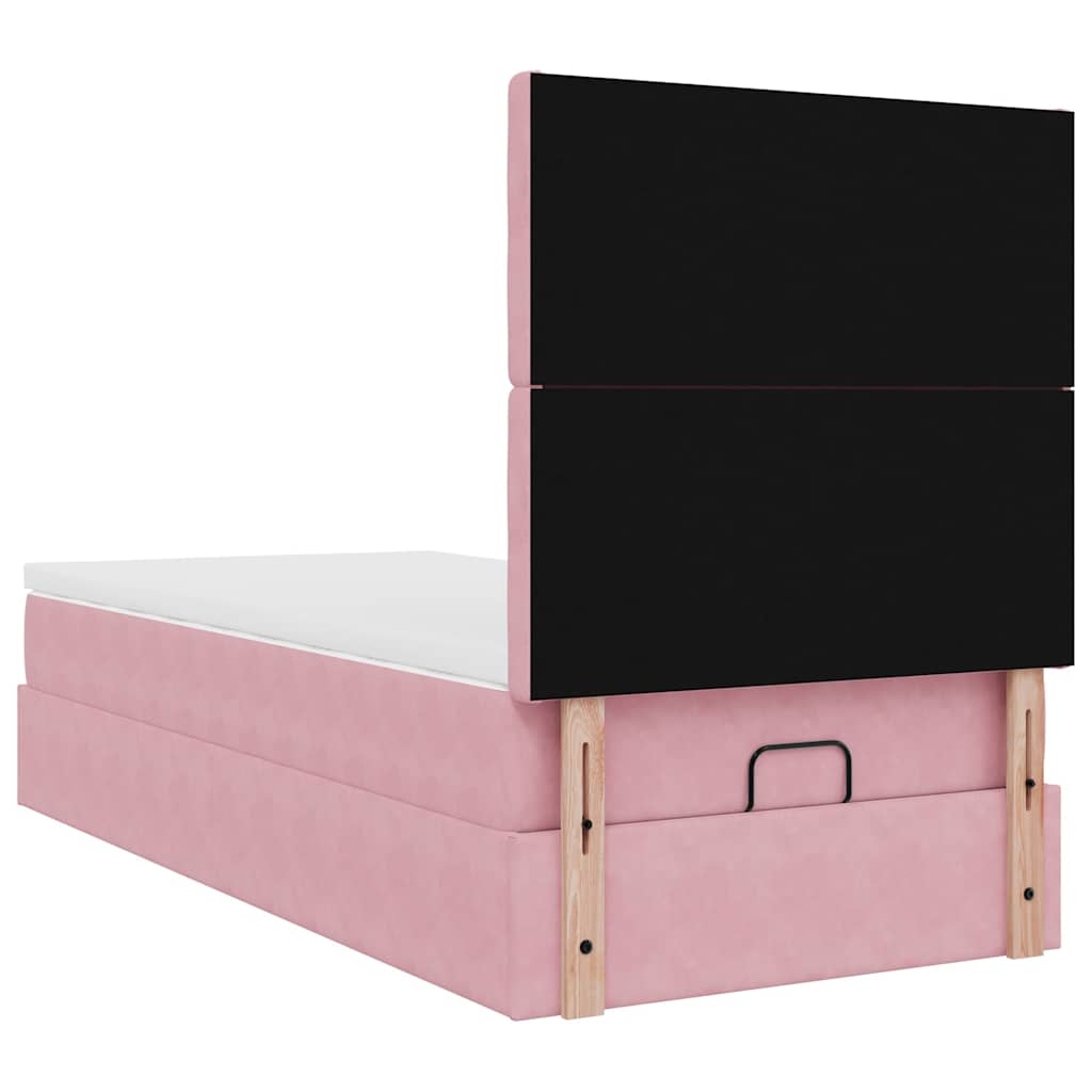 Ottoman bed with mattress pink 90x200 cm velvet