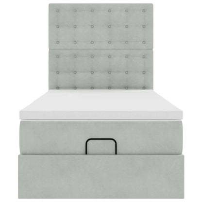 Ottoman-Bett mit Matratzen Hellgrau 100x200 cm Samt