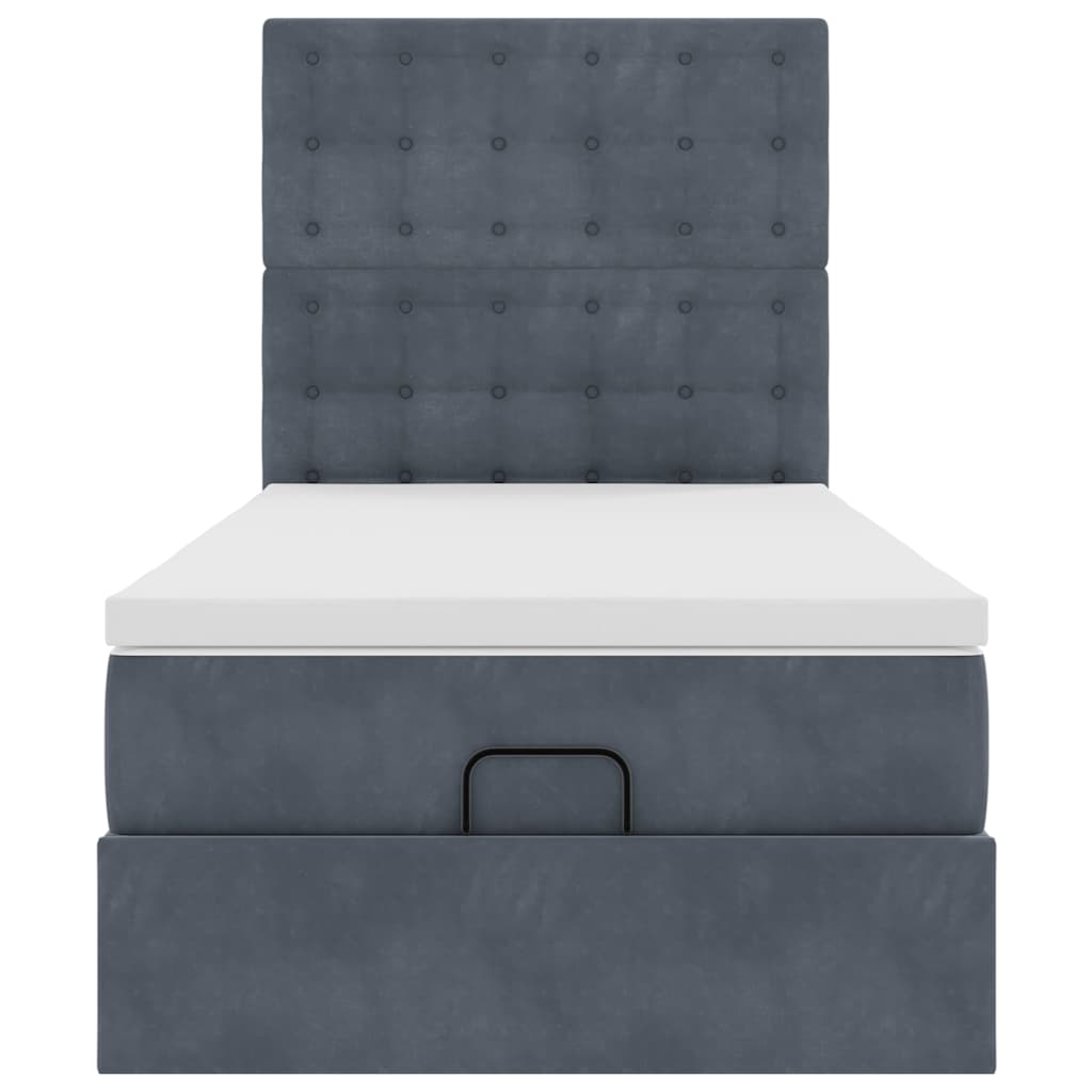 Lit ottoman avec matelas en velours gris foncé 100x200 cm