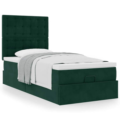 Ottoman-Bett mit Matratzen Dunkelgrün 100x200 cm Samt
