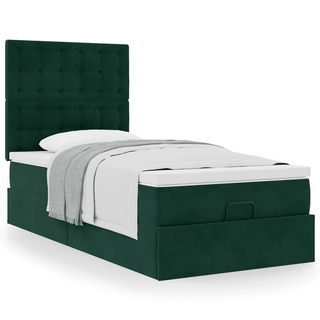 Ottoman-Bett mit Matratzen Dunkelgrün 100x200 cm Samt