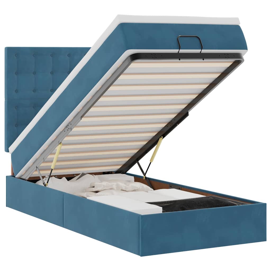Lit ottoman avec matelas bleu foncé 100x200 cm velours