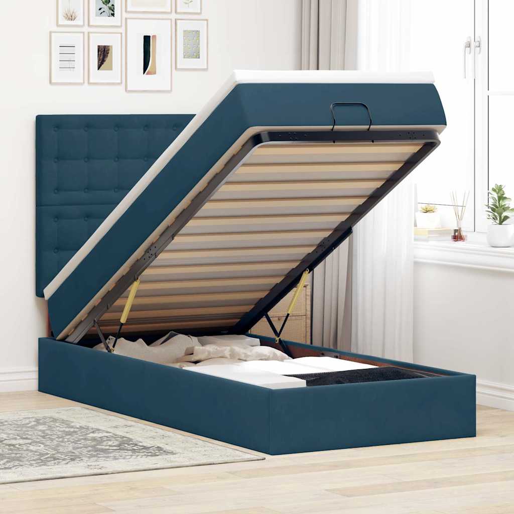 Ottoman-Bett mit Matratzen Dunkelblau 100x200 cm Samt