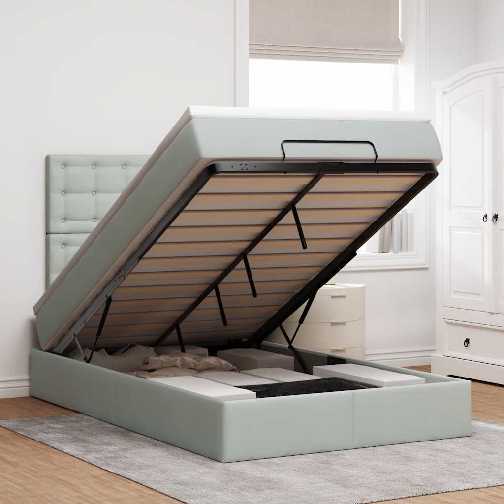 Ottoman-Bett mit Matratzen Hellgrau 120x190 cm Samt