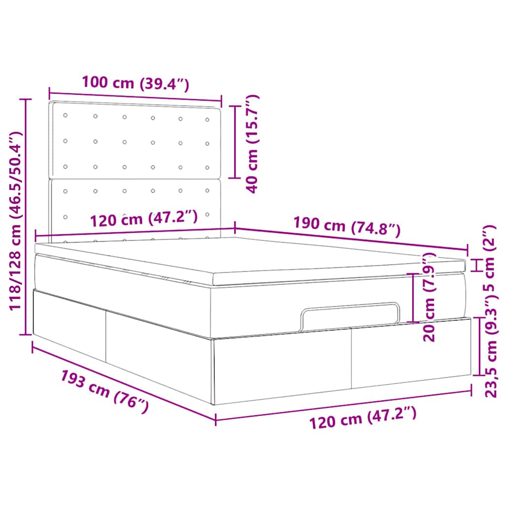 Ottoman-Bett mit Matratzen Dunkelgrau 120x190 cm Samt