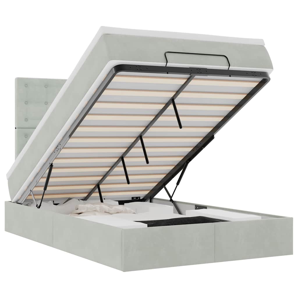 Lit ottoman avec matelas gris clair 120x200 cm velours