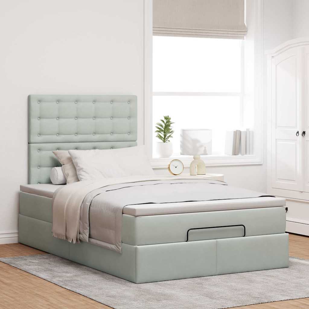 Lit ottoman avec matelas gris clair 120x200 cm velours