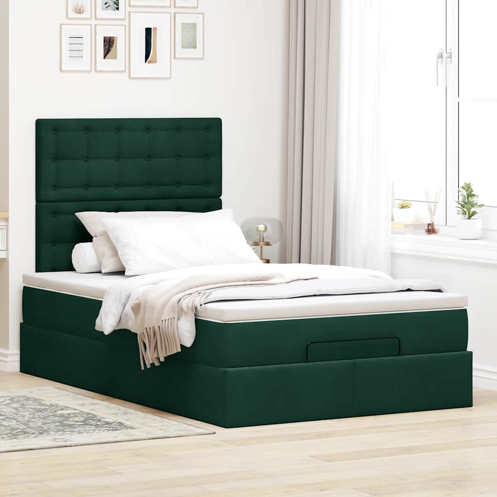 Ottoman-Bett mit Matratzen Dunkelgrün 120x200 cm Samt