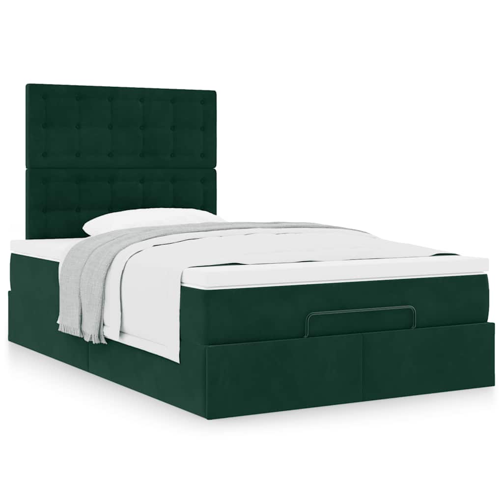 Ottoman-Bett mit Matratzen Dunkelgrün 120x200 cm Samt