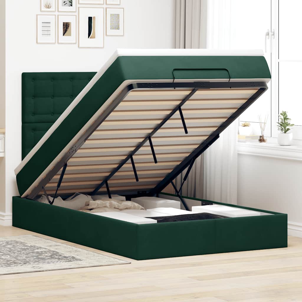Ottoman-Bett mit Matratzen Dunkelgrün 120x200 cm Samt