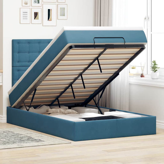 Ottoman-Bett mit Matratzen Dunkelblau 120x200 cm Samt