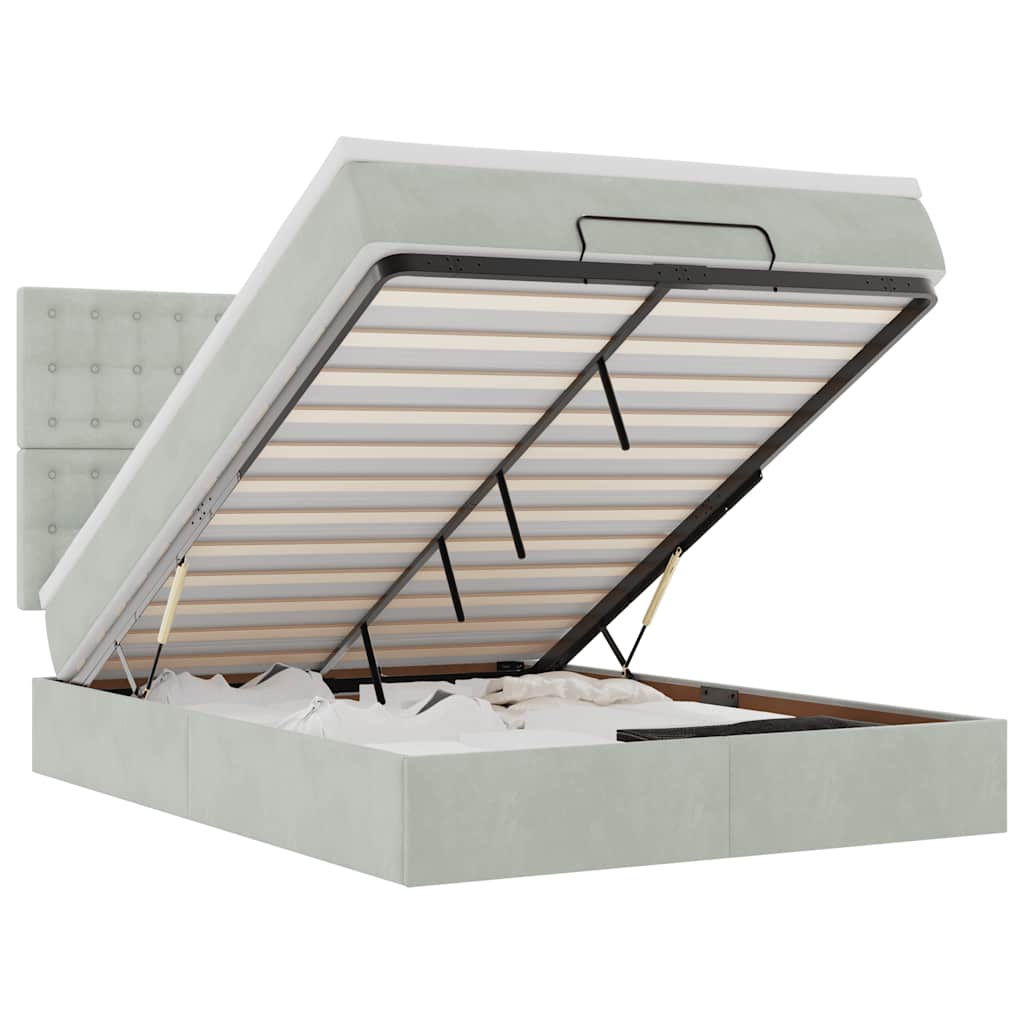 Ottoman-Bett mit Matratzen Hellgrau 140x190 cm Samt