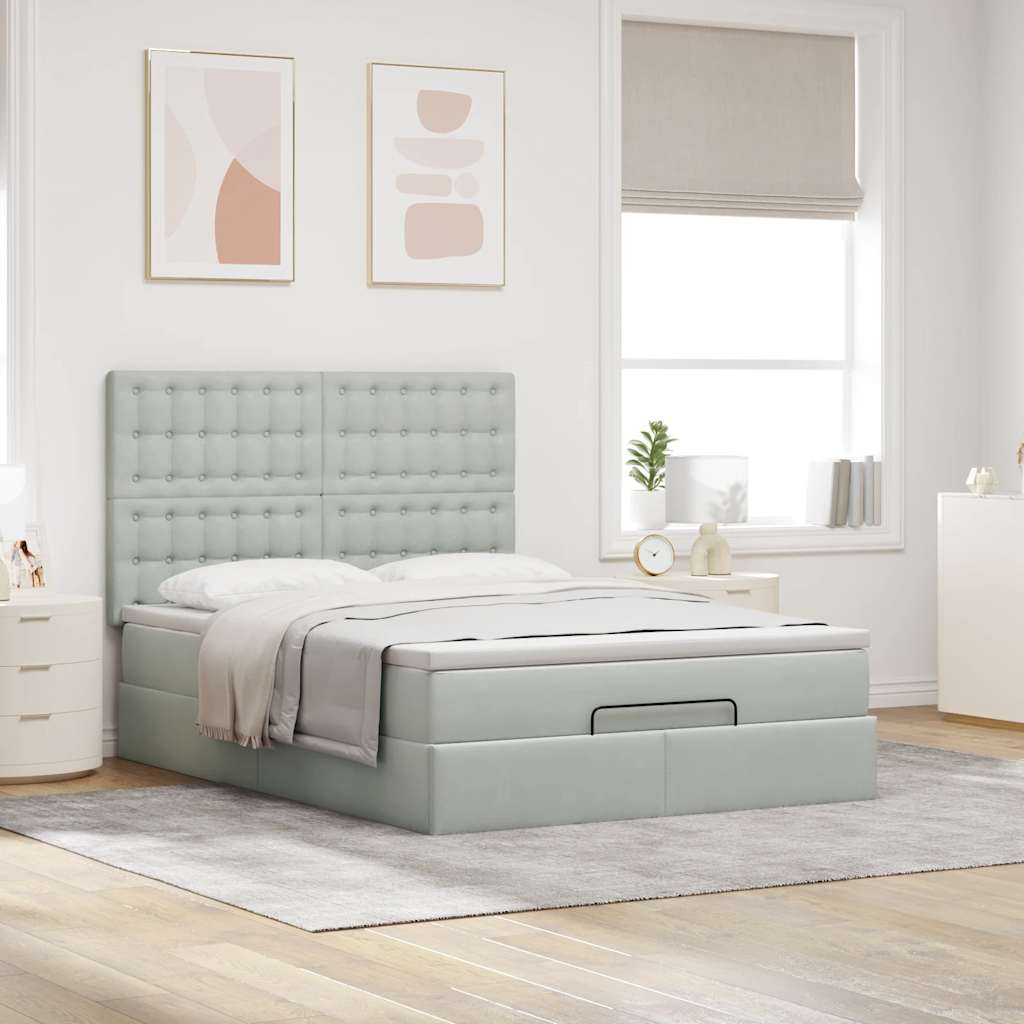 Ottoman-Bett mit Matratzen Hellgrau 140x190 cm Samt