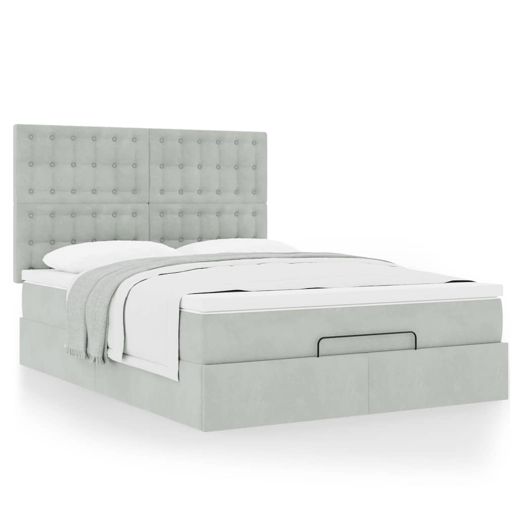 Ottoman-Bett mit Matratzen Hellgrau 140x190 cm Samt