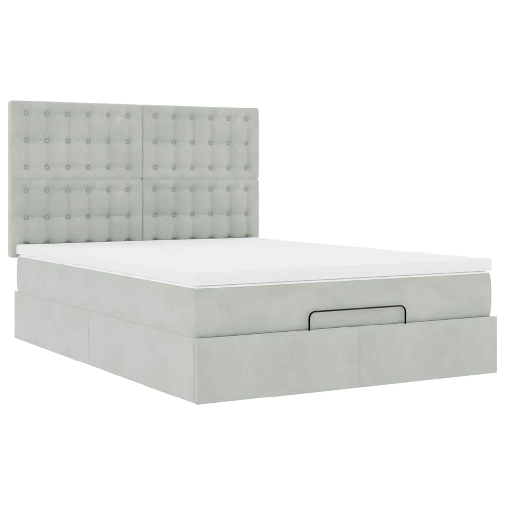 Ottoman-Bett mit Matratzen Hellgrau 140x190 cm Samt