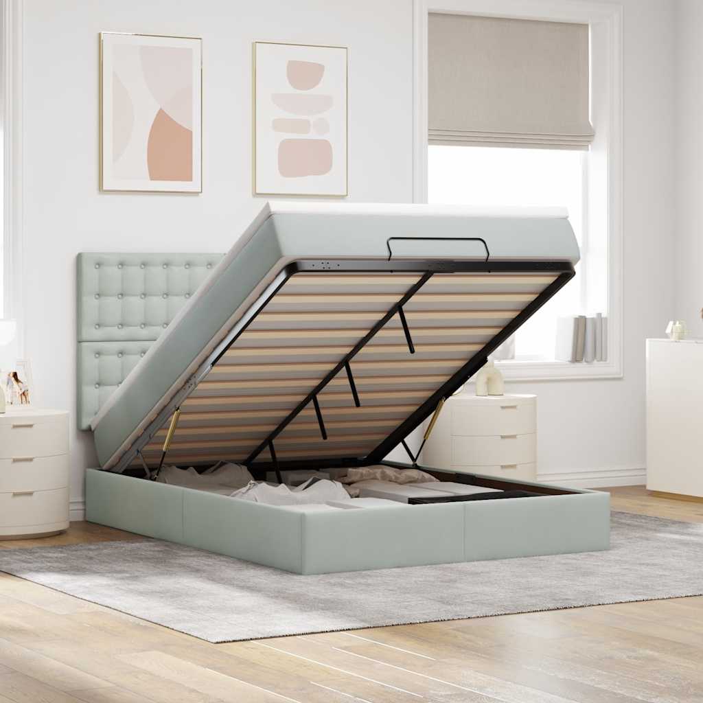 Ottoman-Bett mit Matratzen Hellgrau 140x190 cm Samt