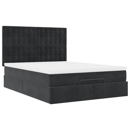 Ottoman-Bett mit Matratzen Schwarz 140x190 cm Samt
