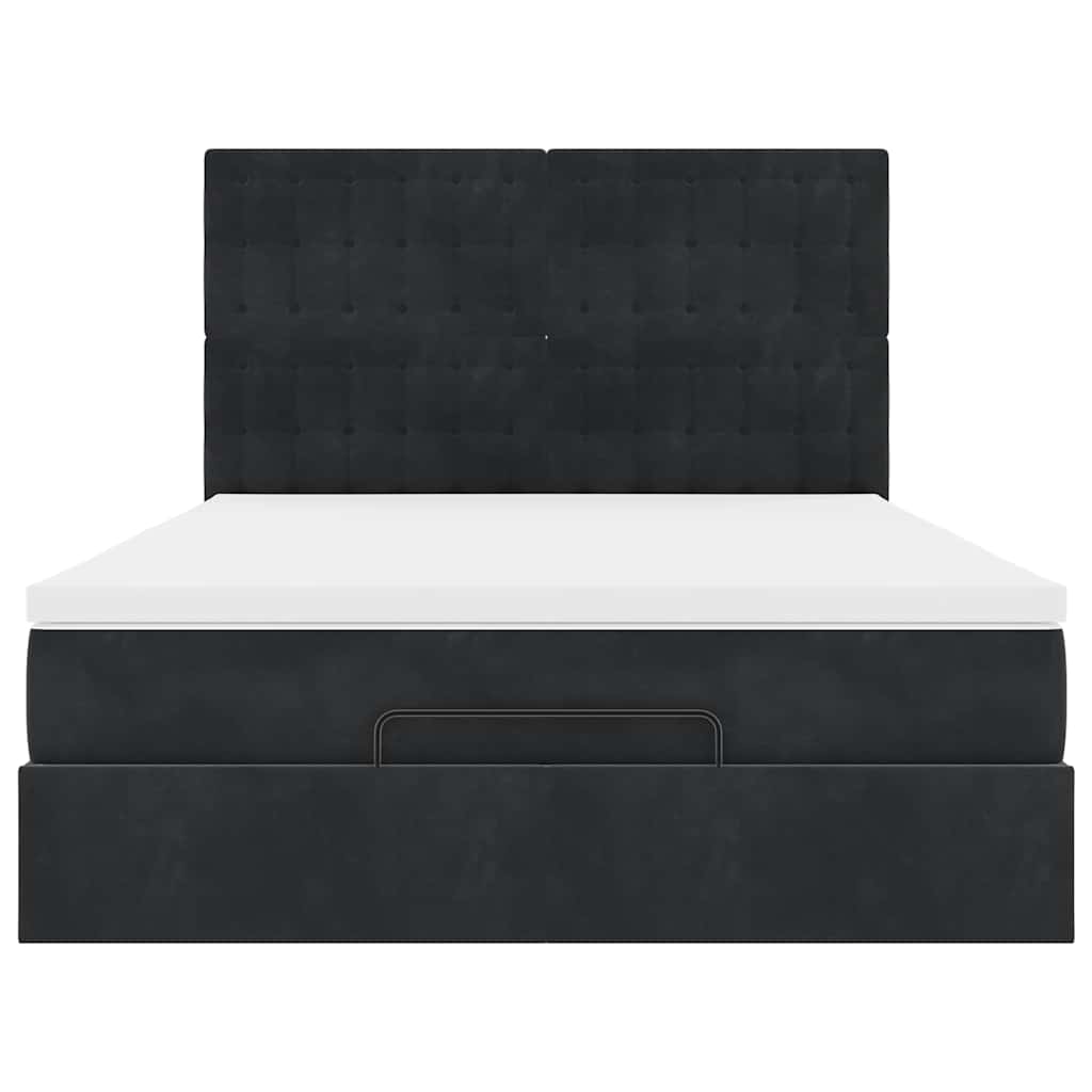 Ottoman-Bett mit Matratzen Schwarz 140x190 cm Samt