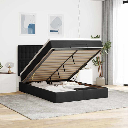 Ottoman-Bett mit Matratzen Schwarz 140x190 cm Samt