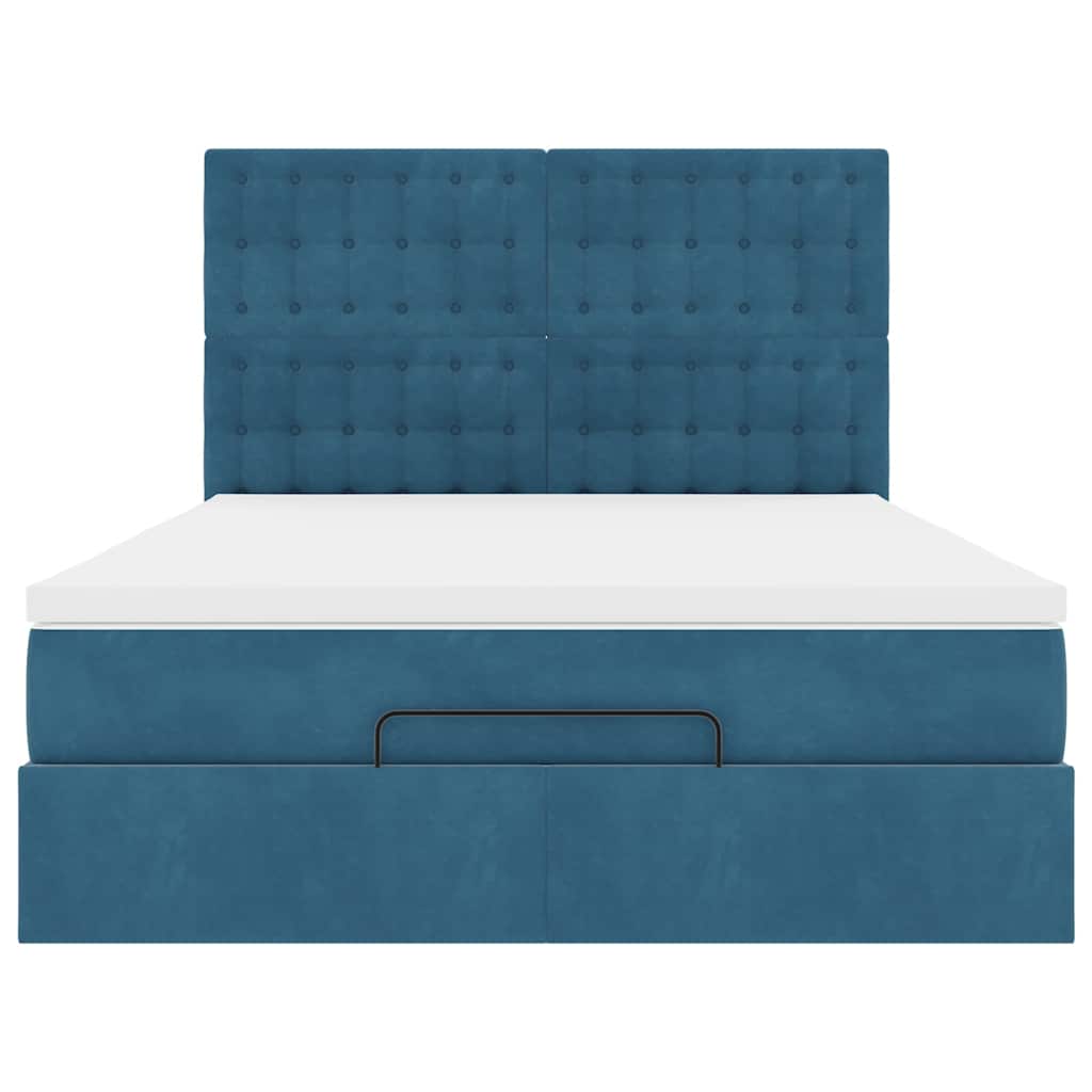 Lit ottoman avec matelas bleu foncé 140x190 cm velours