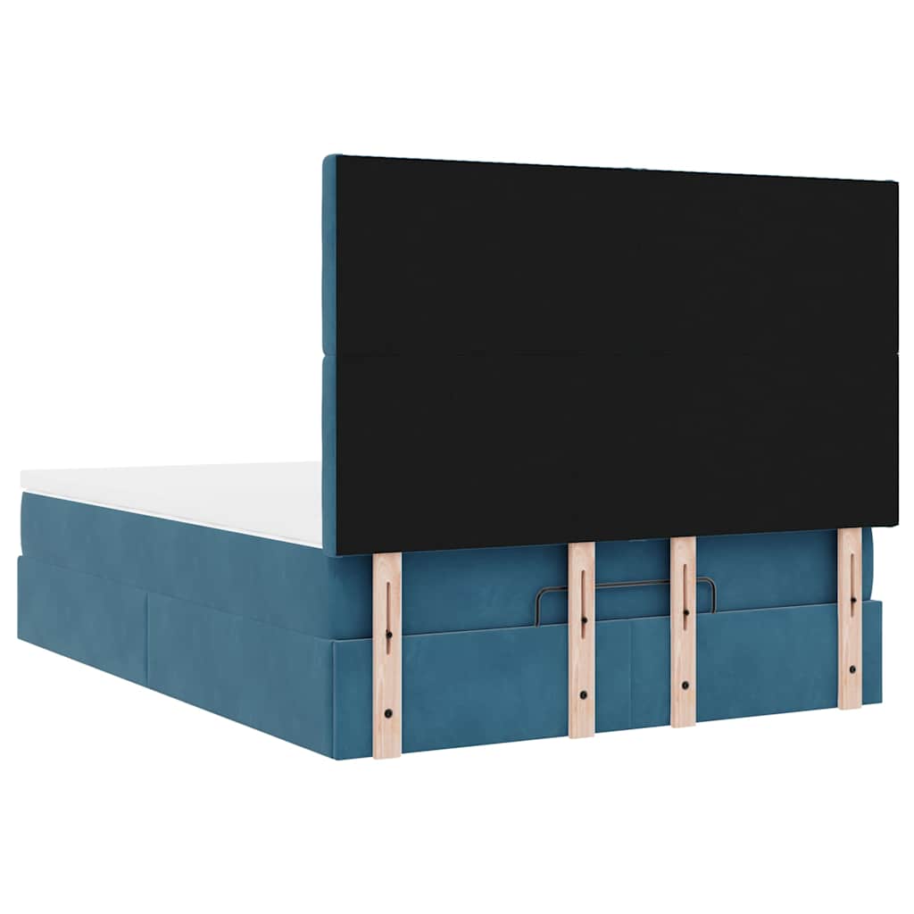 Lit ottoman avec matelas bleu foncé 140x190 cm velours