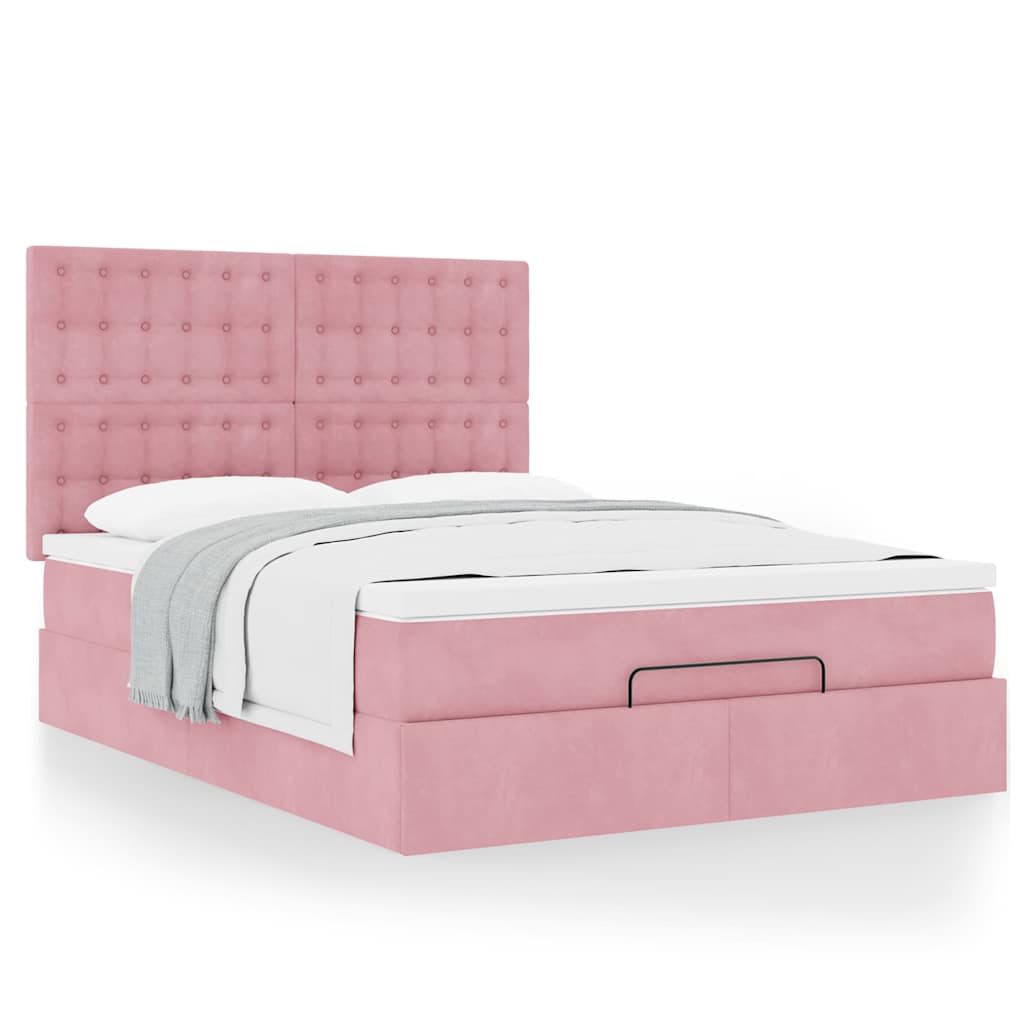 Ottoman-Bett mit Matratzen Rosa 140x190 cm Samt