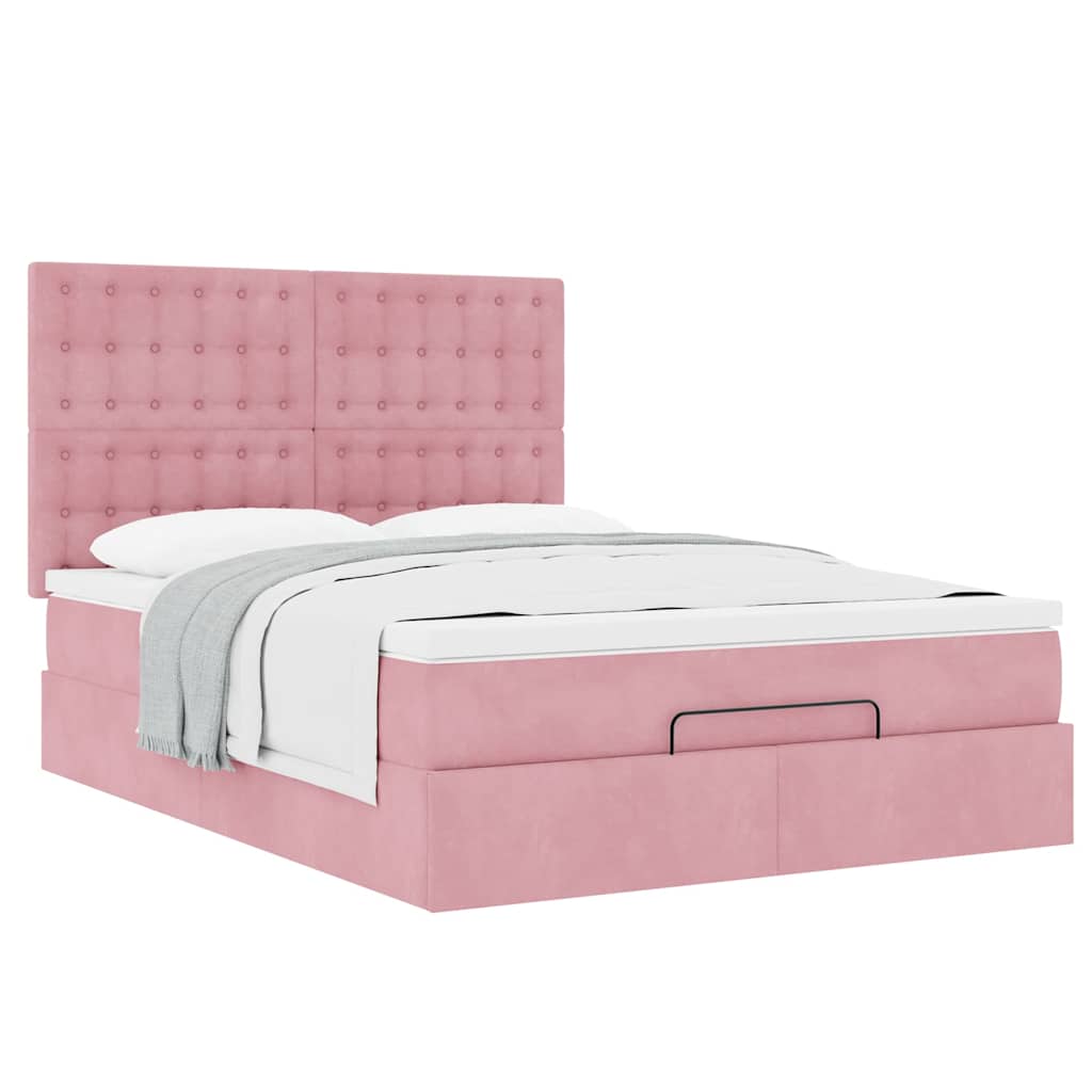 Ottoman-Bett mit Matratzen Rosa 140x190 cm Samt