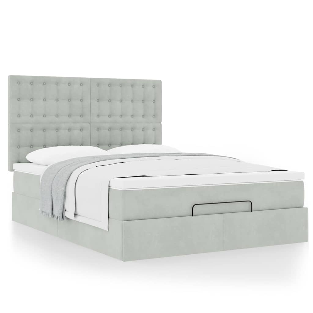 Ottoman-Bett mit Matratzen Hellgrau 140x200 cm Samt
