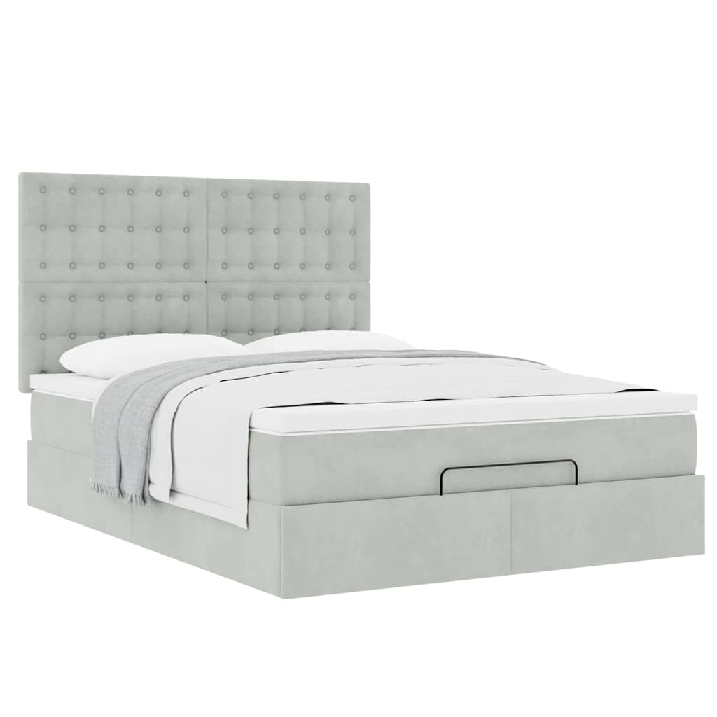 Ottoman-Bett mit Matratzen Hellgrau 140x200 cm Samt