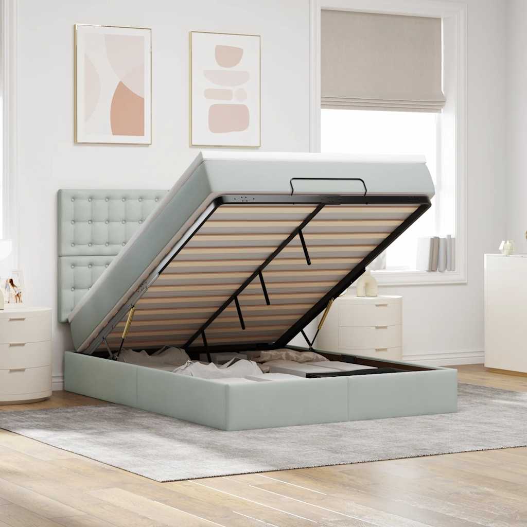 Ottoman-Bett mit Matratzen Hellgrau 140x200 cm Samt