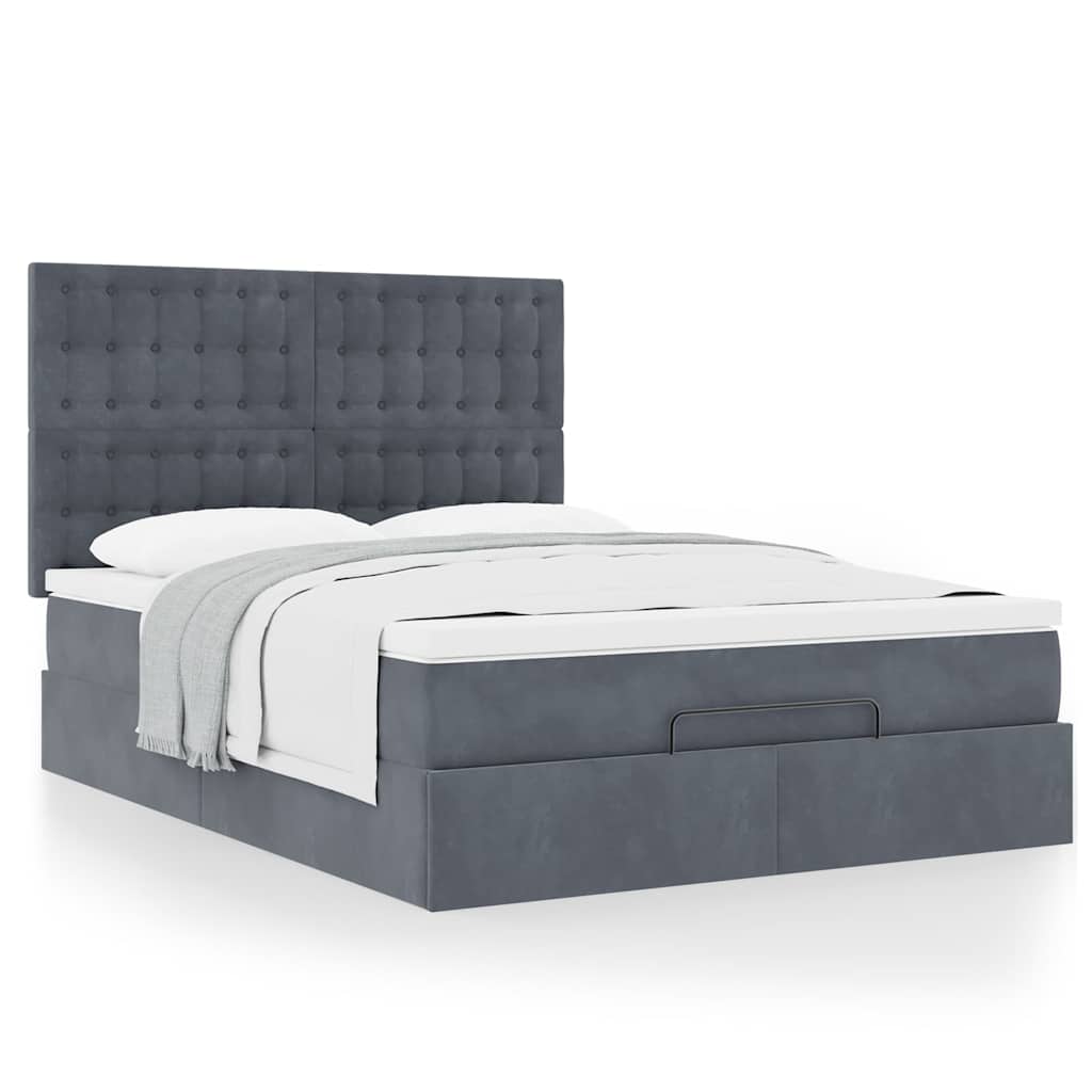 Lit ottoman avec matelas en velours gris foncé 140x200 cm