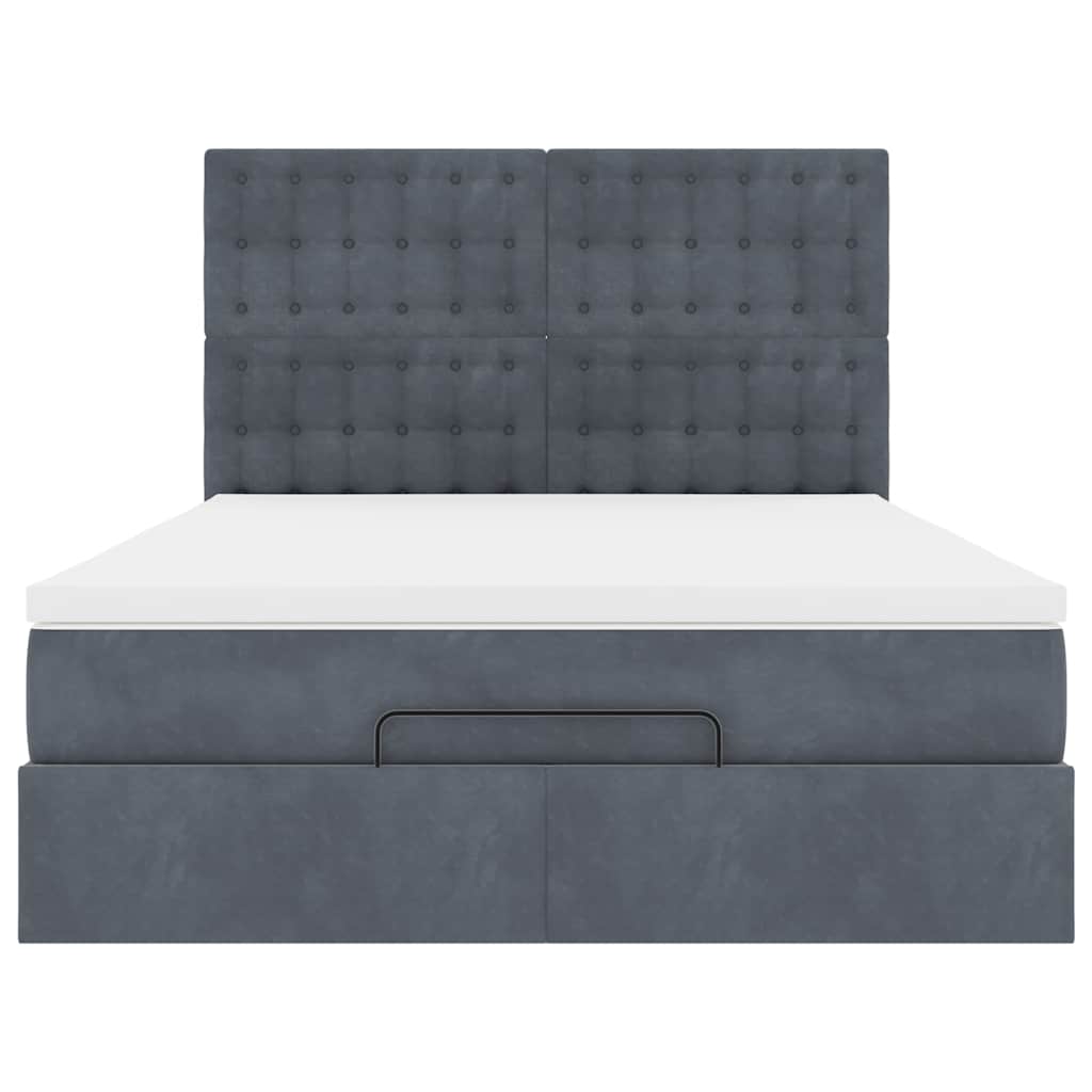 Lit ottoman avec matelas en velours gris foncé 140x200 cm