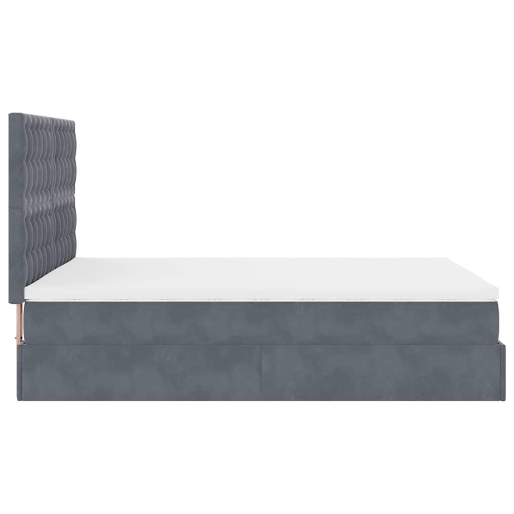 Lit ottoman avec matelas en velours gris foncé 140x200 cm