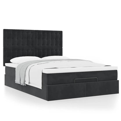 Ottoman-Bett mit Matratzen Schwarz 140x200 cm Samt
