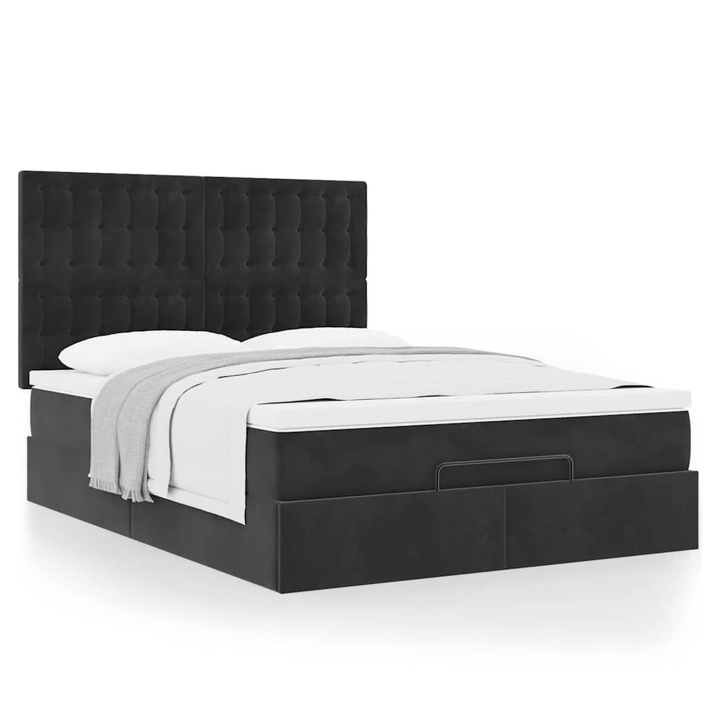 Ottoman-Bett mit Matratzen Schwarz 140x200 cm Samt