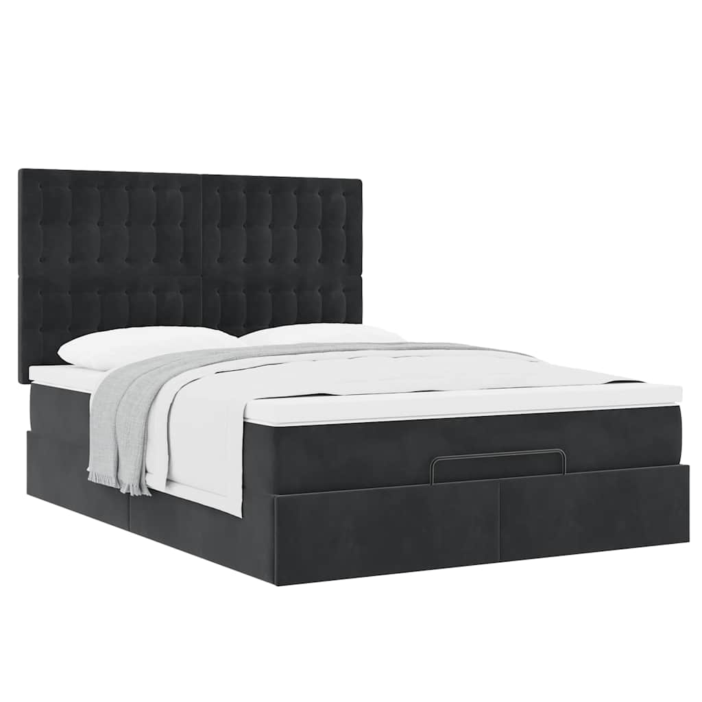 Ottoman-Bett mit Matratzen Schwarz 140x200 cm Samt