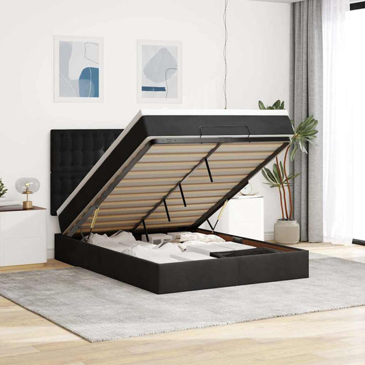 Ottoman bed with mattresses black 140x200 cm velvet