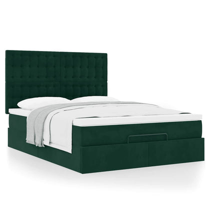 Ottoman-Bett mit Matratzen Dunkelgrün 140x200 cm Samt