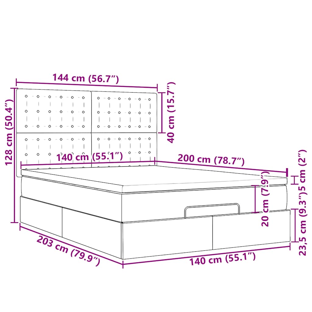 Ottoman-Bett mit Matratzen Dunkelblau 140x200 cm Samt