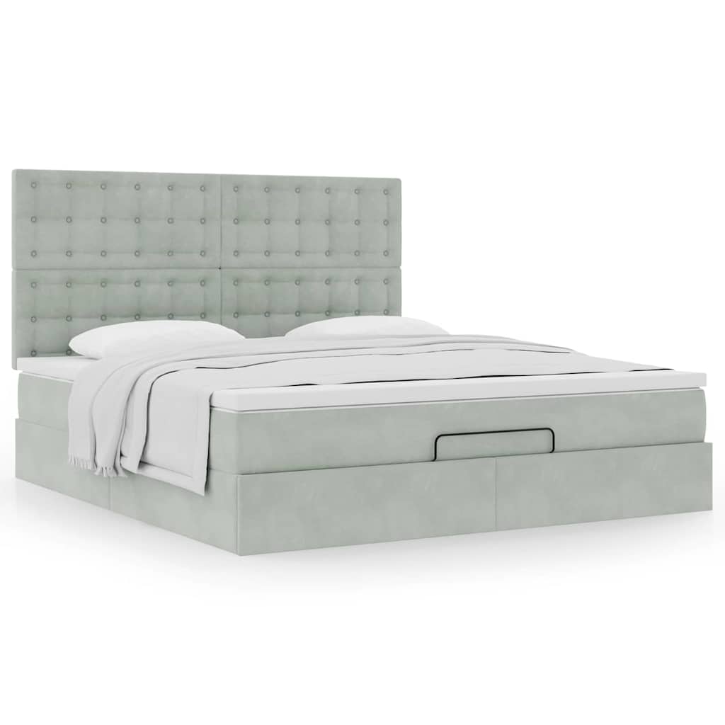 Ottoman-Bett mit Matratzen Hellgrau 160x200 cm Samt