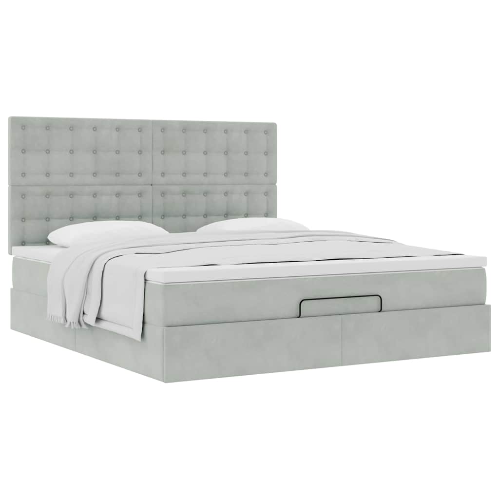 Ottoman-Bett mit Matratzen Hellgrau 160x200 cm Samt